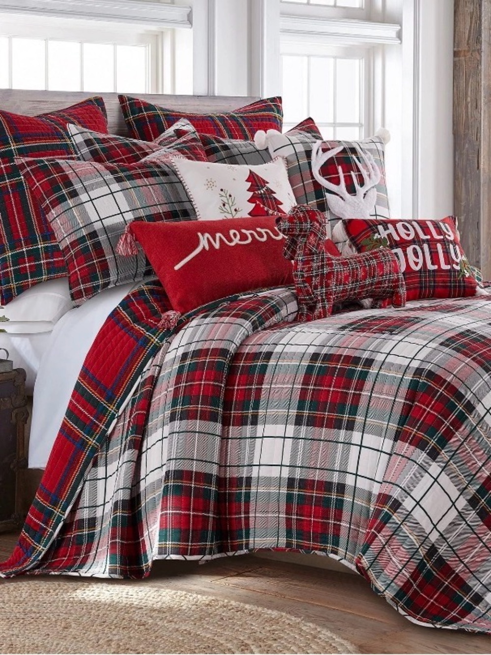 Levtex Home - Spencer Plaid Red Quilt - KING - Red, Green, White, yellow 106x92